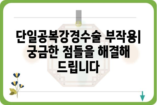 단일공복강경수술, 알아야 할 모든 것 | 장점, 과정, 회복, 부작용, 비용, 병원 정보