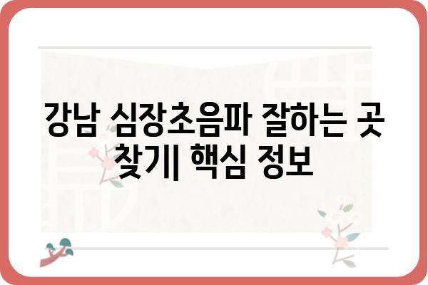 강남 심장초음파 잘하는 곳 | 추천 병원, 검사 비용, 예약 정보