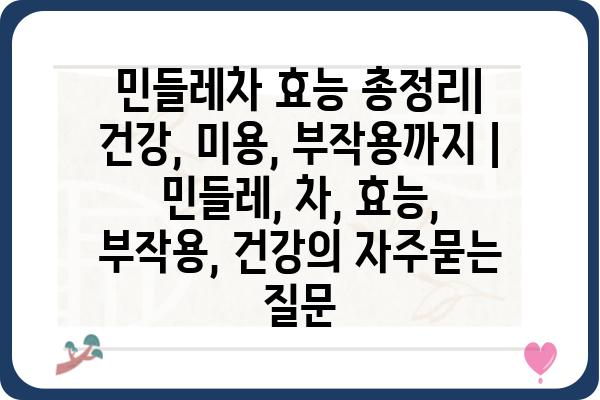 민들레차 효능 총정리| 건강, 미용, 부작용까지 | 민들레, 차, 효능, 부작용, 건강